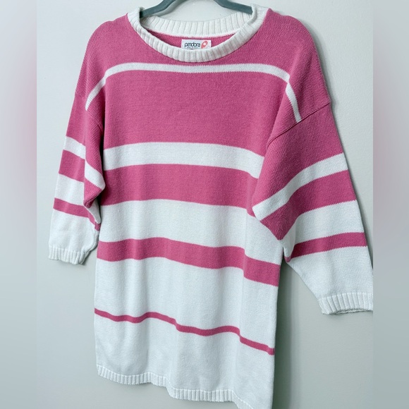 Vintage Pandora Tunic 3/4 Length Pink And White Striped Sweater Woman’s Medium - Picture 2 of 6
